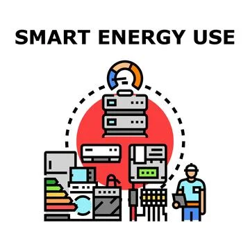Smart energy use optimization system controlling appliances Stock-Illustration