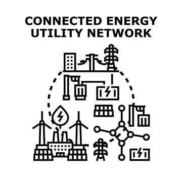 Smart energy utility grid connecting various power sources Stock Illustration