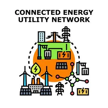 Smart energy utility grid connecting various power sources Stock Illustration