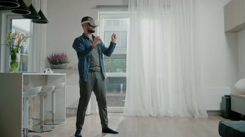 Smart Engineer Man Testing Virtual Reality Glasses Stock Footage 142598537