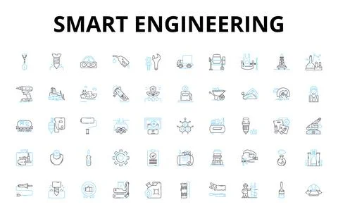 Smart engineering linear icons set. Optimization, Innovation, Automation Illustrazione stock