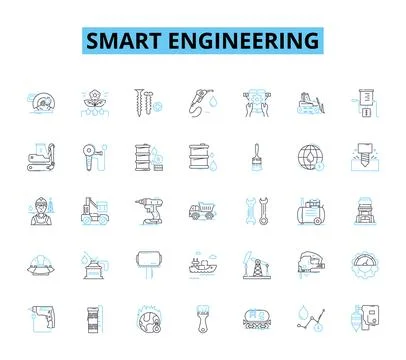 Smart engineering linear icons set. Optimization, Innovation, Automation 스톡 일러스트