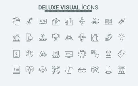 Smart equipment with using AI, computer and laptop, phone and tablet, robot line Stock Illustration