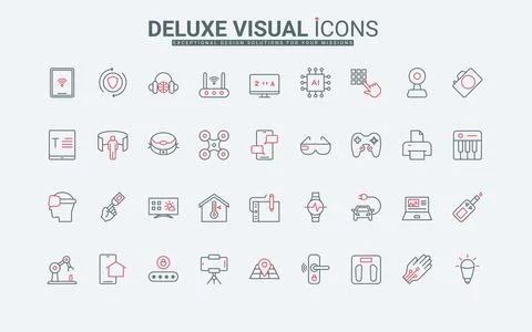 Smart equipment with using AI, computer and laptop, phone and tablet, robot line Stock Illustration