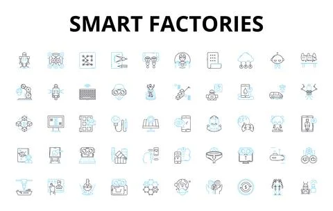 Smart factories linear icons set. Automation, Robotics, Efficiency, Innovation Stockillustratie