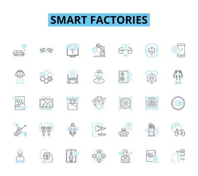 Smart factories linear icons set. Automation, Robotics, Efficiency, Innovation Stockillustratie
