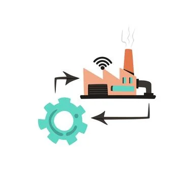 Smart Factory Automation Process with Gear Flat Icon Stock Illustration