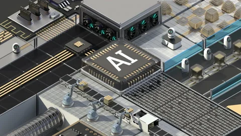 Smart factory  controlled by Robotic process automation(RPA). cpu center. 4k. Stock Footage 150915345