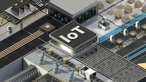 Smart factory  controlled by Robotic process automation(RPA). 'IoT' typo. 4k. Stock Footage 150915503