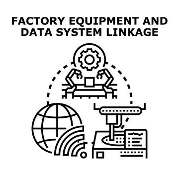 Smart factory equipment and data system linkage working Stock Illustration