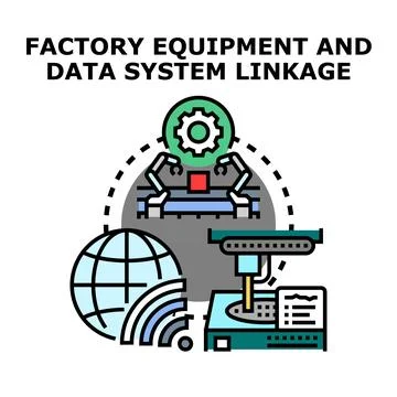 Smart factory equipment and data system linkage working Stock Illustration