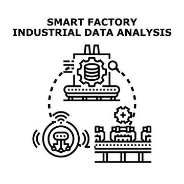 Smart factory industrial data analysis industry technology Stock Illustration
