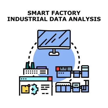 Smart factory industrial data analysis production technology computing Stock Illustration