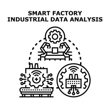 Smart factory industrial data analysis computing process Stock Illustration