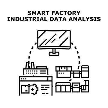 Smart factory industrial data analysis production technology computing Stock Illustration