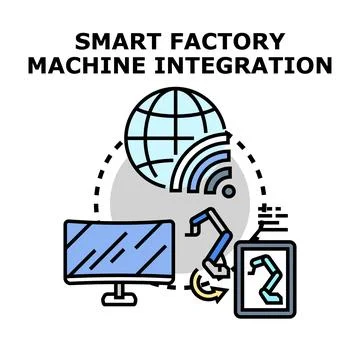 Smart factory machine integration global automation concept Stock Illustration