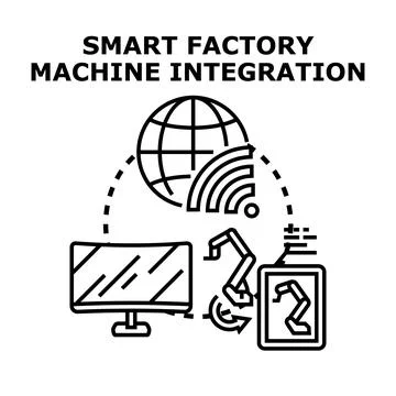 Smart factory machine integration global automation concept Stock Illustration