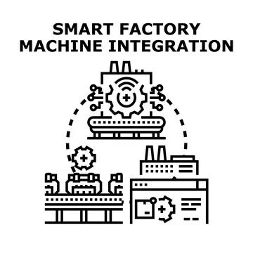 Smart factory machine integration optimizing industrial production process Stock Illustration