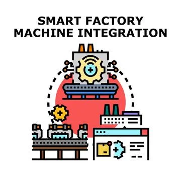 Smart factory machine integration optimizing industrial production process Stock Illustration