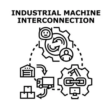 Smart factory machine interconnection developing modern industrial processes Stock Illustration