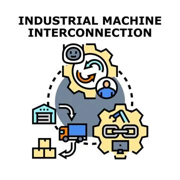 Smart factory machine interconnection developing modern industrial processes Stock Illustration