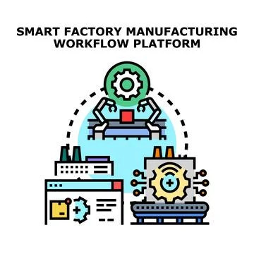 Smart factory manufacturing workflow platform concept 스톡 일러스트