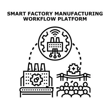 Smart factory manufacturing workflow platform concept Stock Illustration