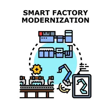Smart factory modernization utilizing automation and robotics Stock Illustration