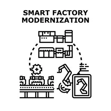 Smart factory modernization utilizing automation and robotics Stock Illustration