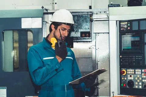 Smart factory worker or engineer do machine job in manufacturing workshop Stock Photos