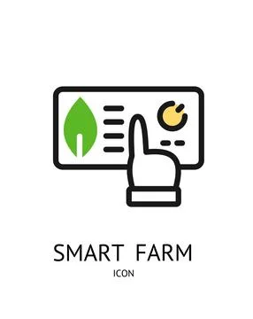 Smart Farm Application Sign Thin Line Icon Emblem Concept and Clicking on Screen Illustrazione stock