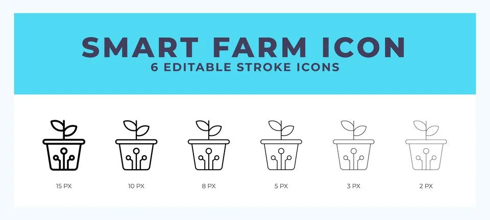 Smart farm icon in thin line. Bold line. Regular line. Editable stroke. Stock Illustration