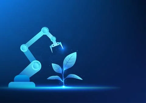 Smart farm technology background that uses artificial intelligence or AI. M.. Illustrazione stock