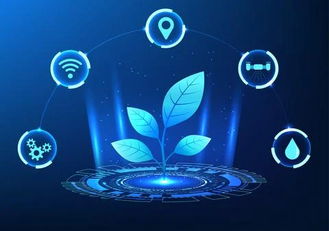 Smart farm technology Plants inside the circle along with the perch Shows t.. Stockillustratie