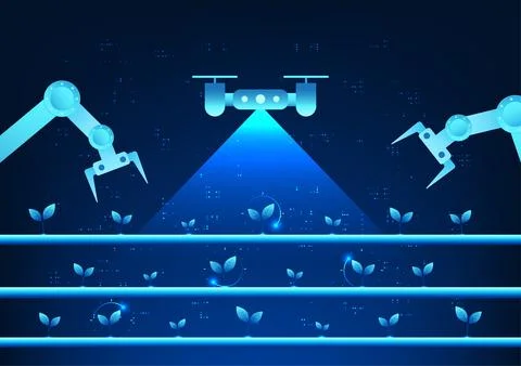 Smart Farm uses artificial intelligence to help manage the growth of produc.. Stockillustratie