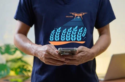 Smart Farming Concept with Drone Technology and Leaf Design Stock Photos