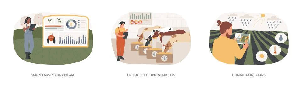 Smart farming data analysis isolated cartoon vector illustrations se Stock Illustration