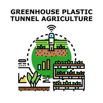 Smart farming developing greenhouse tunnel agriculture future Illustrazione stock
