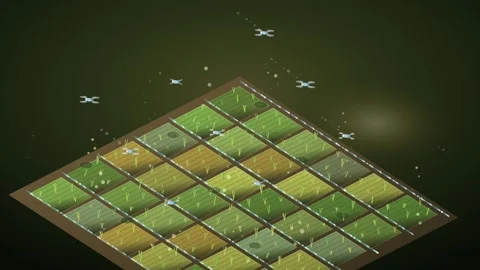 Smart Farming Drone Loop - Isometric Precision Agriculture Field Backdrop Video stock 341869803