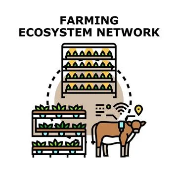 Smart farming ecosystem network with connected technologies Stock Illustration