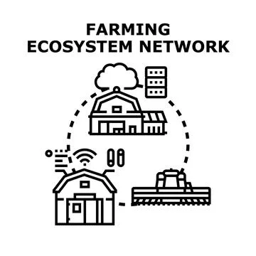 Smart farming ecosystem network optimizing agricultural operations innovation 库存插图