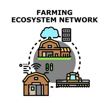 Smart farming ecosystem network optimizing agricultural operations innovation Stock Illustration