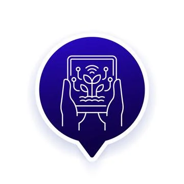 Smart farming icon with tablet in hands, line design Stock Illustration