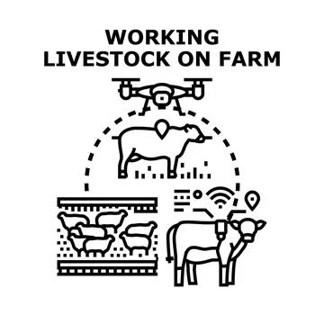 Smart farming managing livestock using modern technology Stock Illustration