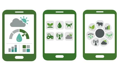 Smart Farming Mobile App Screens with Weather Monitoring Irrigation Control.. Stock Illustration