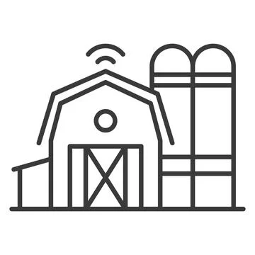 Smart farming processing facility icon in line design. Farming, processing Stock Illustration