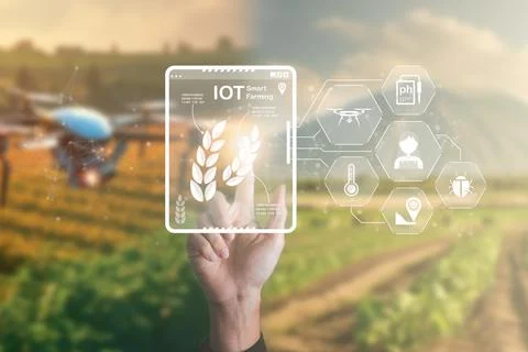 Smart Farming using IOT Internet Of Thinking technology and analysis with A.. Stock Photos