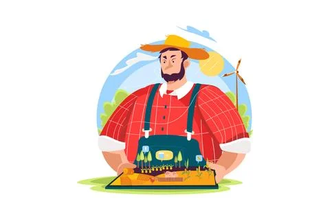 Smart farming with workers using AR for control and monitoring field. Stock Illustration