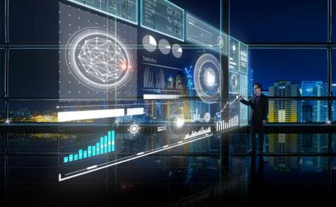 Smart financial analytics working at modern office with big data ,connections Stock Photos