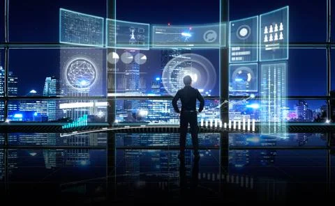 Smart financial analytics working at modern office with big data ,connections Stock Photos